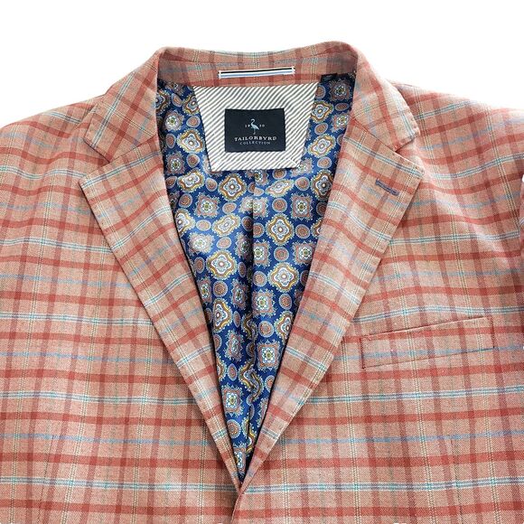 Plaid 2 Button Tailorbyrd Sportscoat Burnt Orange 46R Blazer Stretch Fabric Prep - Picture 3 of 16